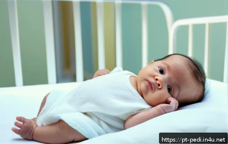 신생아 귀 진단 검사와 청력 평가 - A tender scene of a Portuguese-speaking newborn baby wearing a clean white diaper, lying peacefully ...
