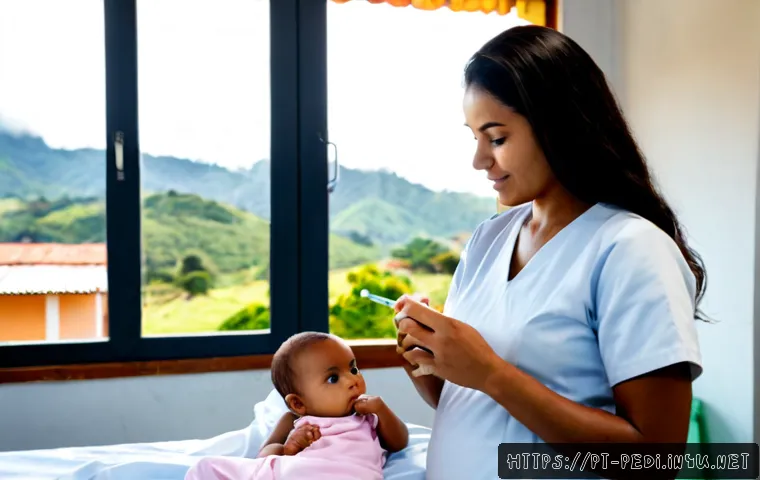 아기 면역력 강화를 위한 예방접종 - Photorealistic pediatric vaccination visit in a bright, welcoming Brazilian community health clinic,...